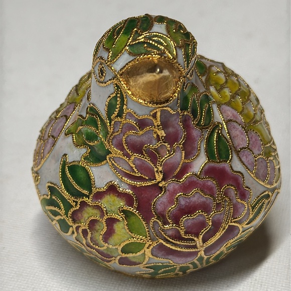 CLOISONNÉ ENAMELED METAL GOLDTONE BIRD FIGURINE - Picture 2 of 5